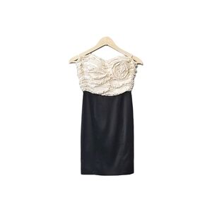 Bebe Cocktail Dress Black & Cream Rosette Strapless Mini Dress Size XS